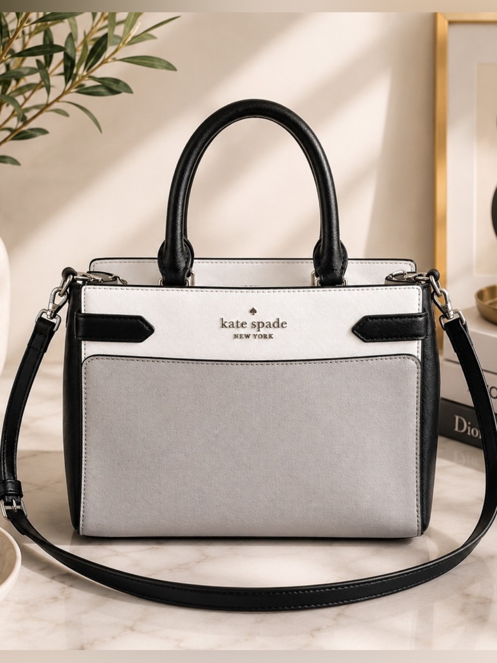 Kate Spade New York Black White structured shoulder Bag Crossbody